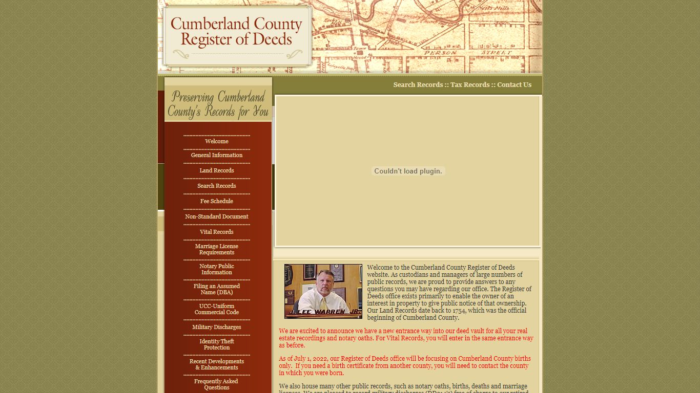 CUMBERLAND COUNTY REGISTER OF DEEDS VITAL RECORDS SECTION FAYETTEVILLE ...