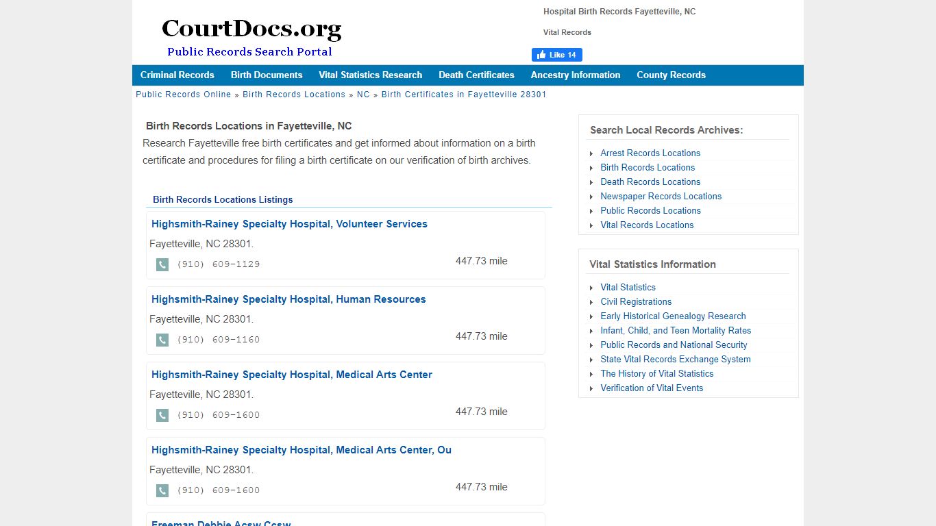 Hospital Birth Records Fayetteville, NC - Vital Records